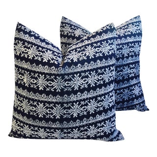 Indigo Blue & White Batik Feather/Down Pillows 22" Square - Pair