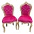 Late 20c Louis XVI Gold Beech Red Fuchsia Velvet Dining Chairs-Pair For Sale