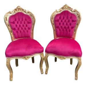 Late 20c Louis XVI Gold Beech Red Fuchsia Velvet Dining Chairs-Pair