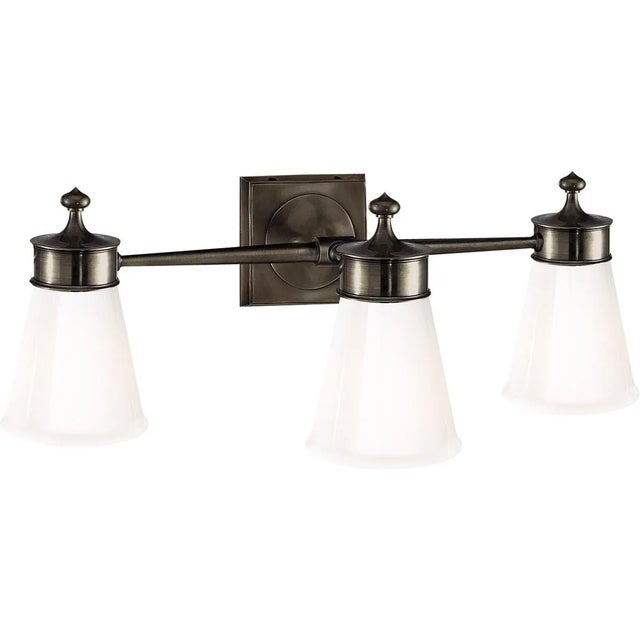 Traditional Visual Comfort Signature Siena Triple Sconce in Bronze with White Glass For Sale - Image 3 of 4