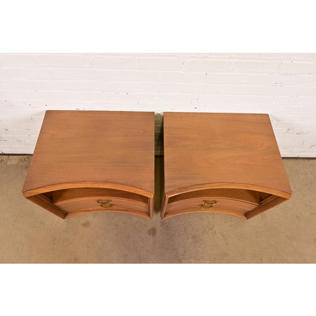 A Pair of Paul Frankl for Johnson Furniture Mid-Century Modern Concave Walnut Nightstands, Circa 1950s For Sale - Image 11 of 14