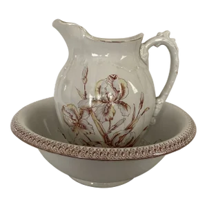 Vintage T&r Boote England Summer Time Print Pitcher & Bowl Ceramic Set- 2 Pieces