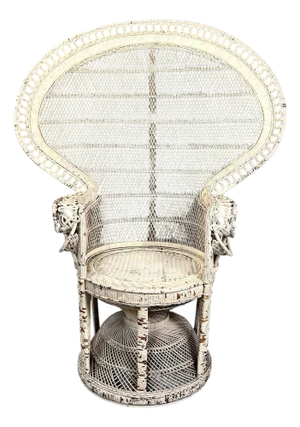 Vintage Cream Wicker Throne Peacock Chair