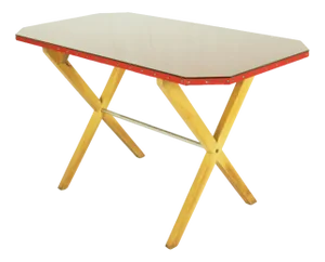 Italian Red Fabric and Glass Rationalist Desk, 1940s