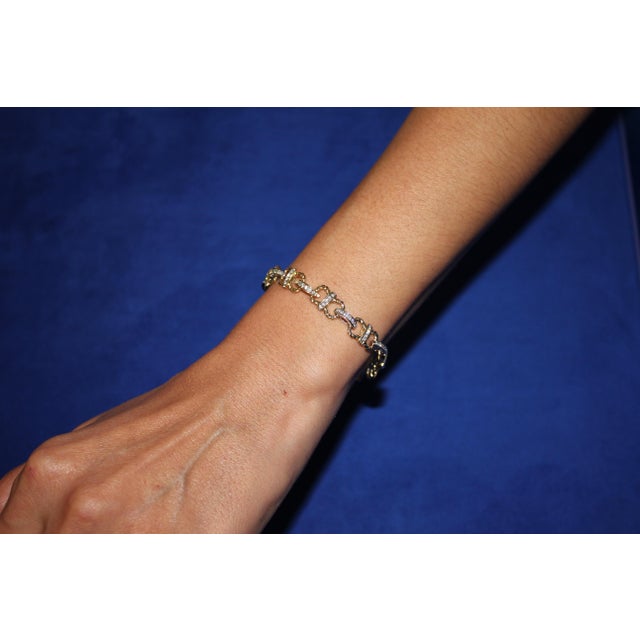 Diamond Horse Shoe Pave Link Layered Rope Fashion 14 Karat Yellow Gold Bracelet For Sale - Image 11 of 13
