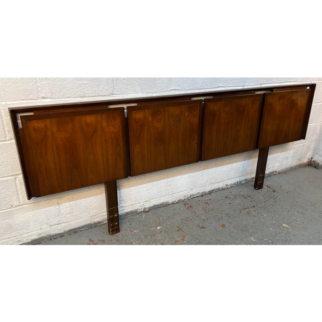 Mid-century modern king size headboard designed by Helen Hobey for Baker Furniture, featuring distinctive repeating square...