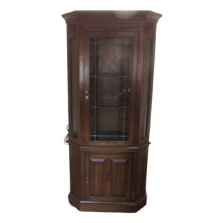 Pennsylvania House Solid Oak Leaded Glass Corner Cabinet For Sale