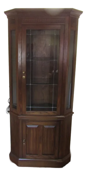 Pennsylvania House Solid Oak Leaded Glass Corner Cabinet