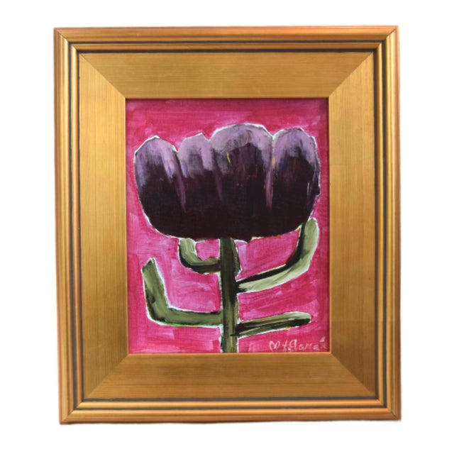 2020s Bold Impressionist Lavender Flower Painting Including the Antiqued Gold Wood Frame For Sale - Image 5 of 5