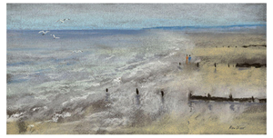 Alan Oliver, Beach Scene, 1985, Original Pastel Drawing