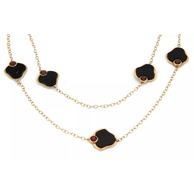 Contemporary Garnet Black Coral 14k Yellow Gold Necklace 36" For Sale - Image 3 of 7