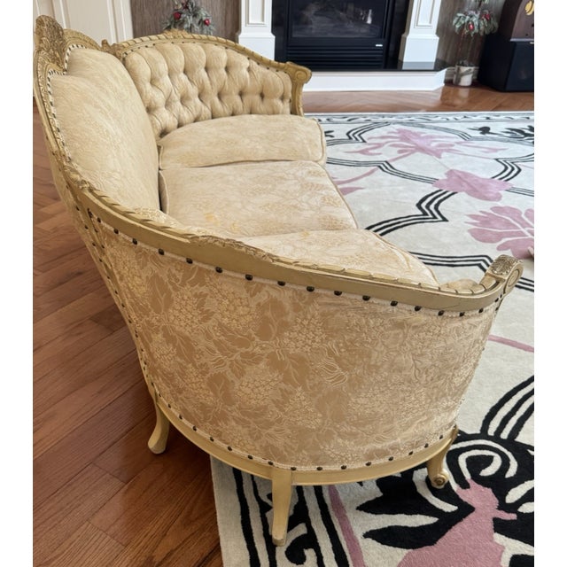 This extraordinary 1960s French Provincial sofa is a rare, custom-built piece by Deutsche Bros. of Chicago, an esteemed...