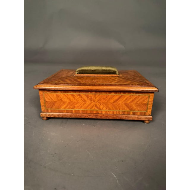 19th Century English Inlaid Satinwood Sewing Box With Mirror & Pincushion, Circa 1890 For Sale - Image 11 of 11