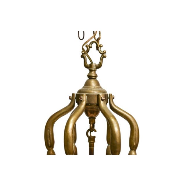 Traditional Antique Large Brass Hexagonal Hall or Entry Lantern For Sale - Image 3 of 4