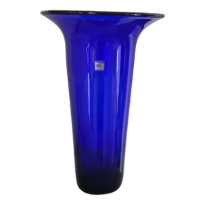 1990s Vintage Blenko Glass 9314s Cobalt Blue Vase With Optic Pattern