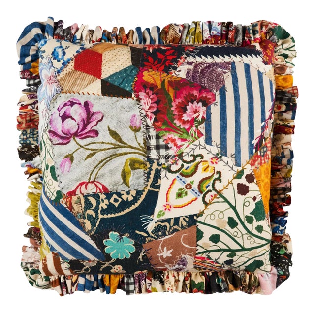 Schumacher Hotch Potch Crazy Quilt 20" Pillow in Document For Sale