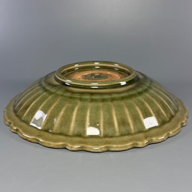 Antique Chinese Longquan Celadon Deer Motif Fluted Plate For Sale - Image 6 of 7