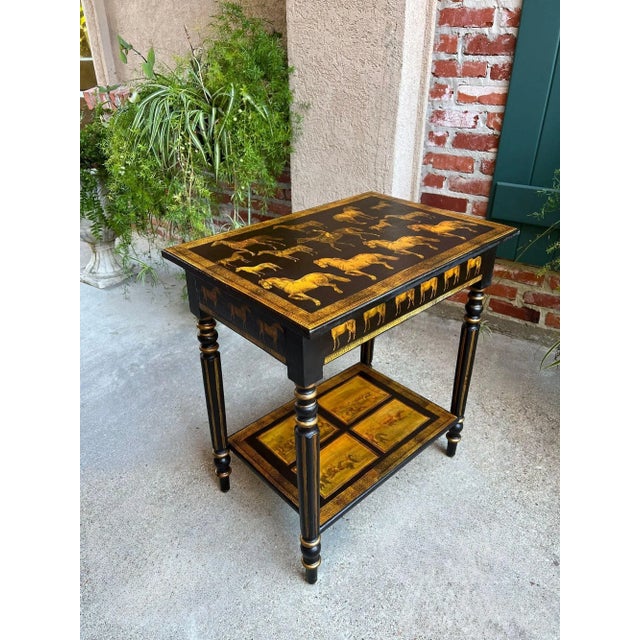 Antique English Console Side Table Decoupage Horse Equestrian Fox Hunt C1890 For Sale - Image 4 of 18