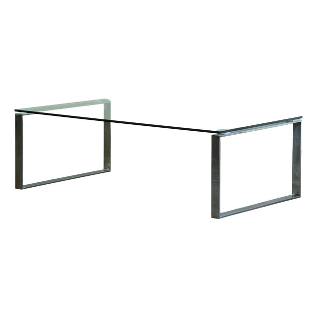 Modern Minimalist Danish Coffee Table in Glass and Polished Chrome, 1990s For Sale
