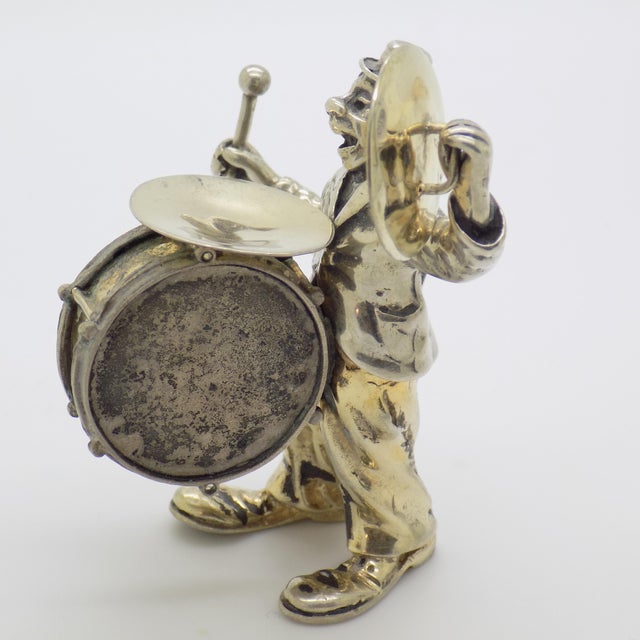 Metal Vintage Italian Handmade Genuine Silver Large Angini Branded Street Artist With Drums Figurine, Made in Arezzo (Tuscany) For Sale - Image 7 of 12