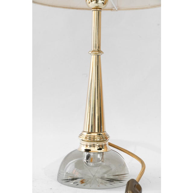 Metal Large Art Deco Glass and Brass Table Lamp with Fabric Shade, Vienna, 1920s For Sale - Image 7 of 15