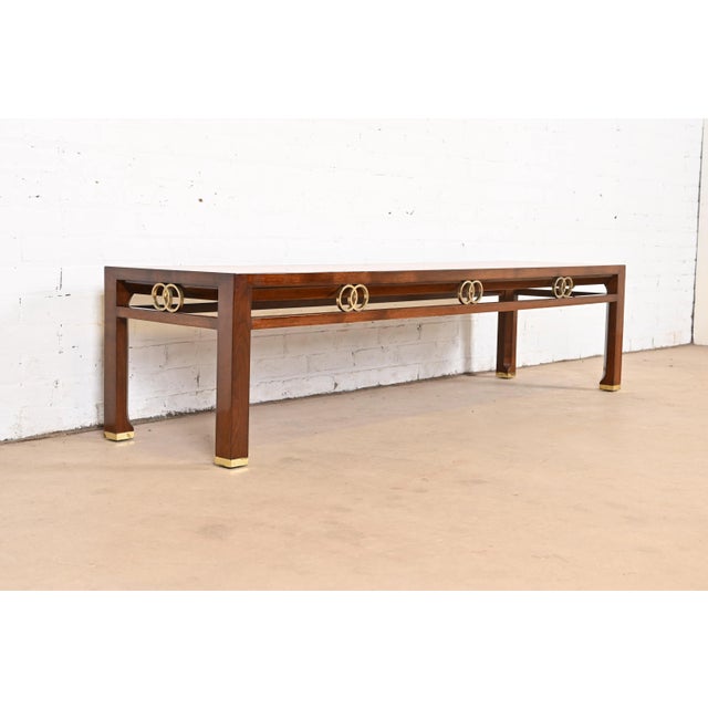 1950s Michael Taylor for Baker Far East Collection Teak, Walnut, and Brass Coffee Table For Sale - Image 5 of 12