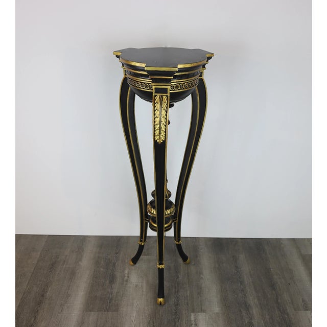 English A Pair English Engraved Gilt Wood Top Round Flower Pot Stand Table For Sale - Image 3 of 10