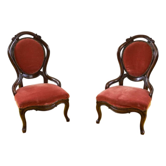 Vintage Wooden and Velvet Armchairs, Set of 2 For Sale