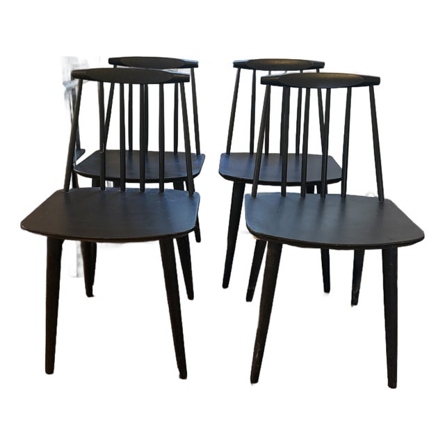 Mid 20th Century Set of 4 Danish Modern Black Spindle Dining Chairs by FDB Møbler, Denmark For Sale