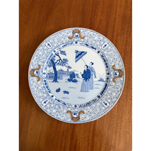 Chinoiserie Blue & White Hand-Painted Chinoiserie Display Plate For Sale - Image 3 of 7