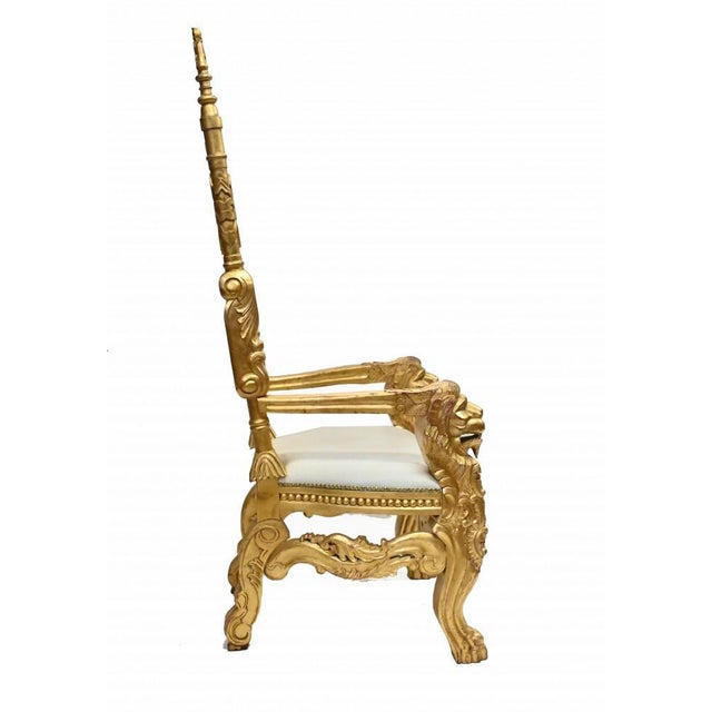Set of Hand Carved Gilt Throne Armchairs with Lions Heads For Sale - Image 5 of 10