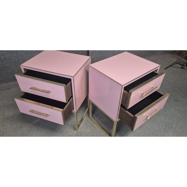 Pink Murano Glass and Brass Bedside Tables from Justfurnituress SRL, Set of 2 For Sale - Image 11 of 18
