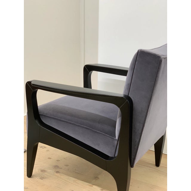 Not Yet Made - Made To Order Art Deco Style Black Ebony Finish and Grey Cotton Velvet Atena Armchair by Casa Botelho For Sale - Image 5 of 11