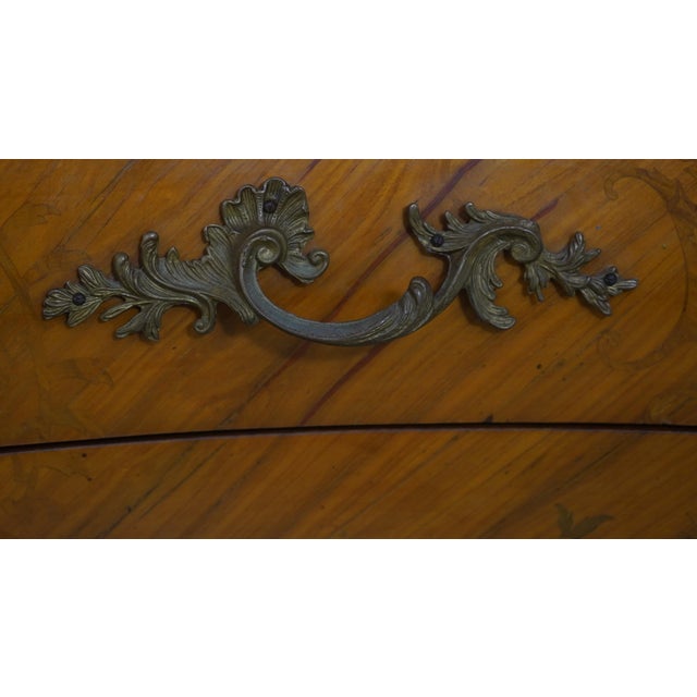 Brown 1950s French Louis XV Style Highly Inlaid 3 Drawer Commode For Sale - Image 8 of 18