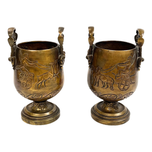 Pair 19th Century Egyptian Revival Bronze Vases