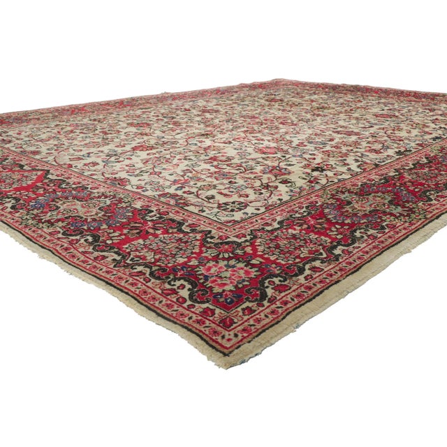 78163 Vintage Persian Sarouk Rug, 09'04 x 12'03. With its effortless beauty and timeless style, this hand-knotted vintage...