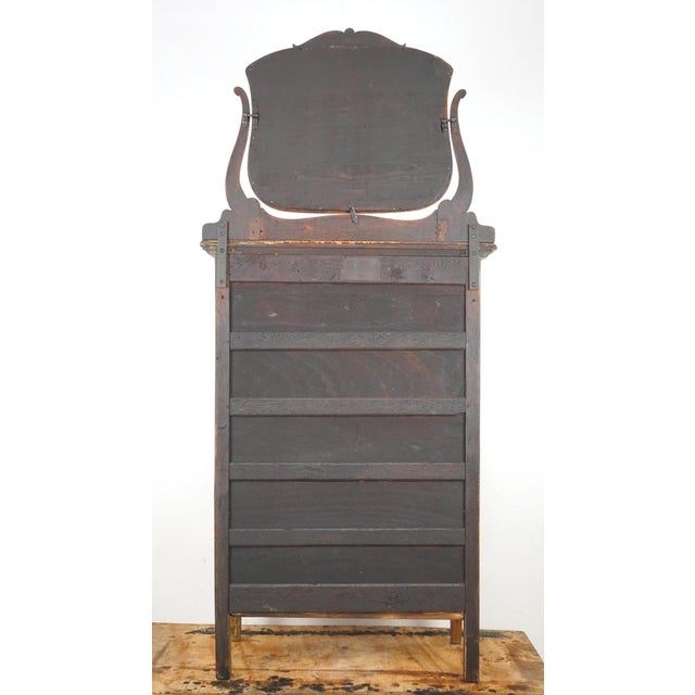 Vintage Traditional Tiger Oak Tall Dresser With Beveled Mirror For Sale - Image 13 of 14