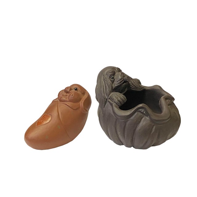 Figurative Two Oriental Small Ceramic Animal Figures Display Art Puppy & Piggy For Sale - Image 3 of 7