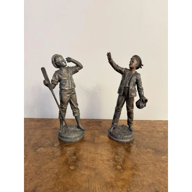Ceramic Antique French Spelter Figures, 1890, Set of 2 For Sale - Image 7 of 7