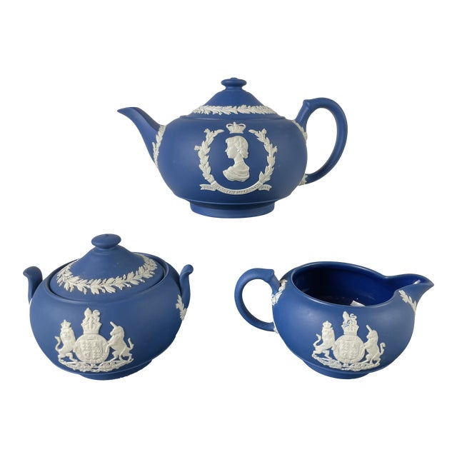 1950s Wedgwood Jasperware Queen Elizabeth II Tea Set 3 Pieces Chairish