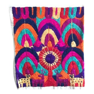 Late 20th Century Hand Woven Bright Abstract Shapes & Animals Textile Art in Crewel For Sale