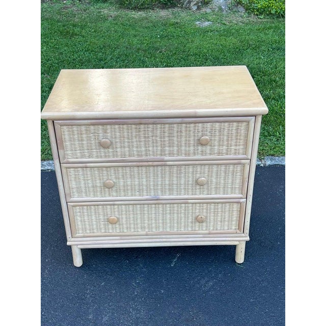 Petite Three Drawer Chest, Wicker and Wood, Bohemian Style, 1980s For Sale - Image 4 of 18
