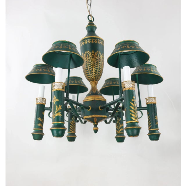 Vintage Chandelier With Six Lamp Holders With Shades For Sale - Image 4 of 10