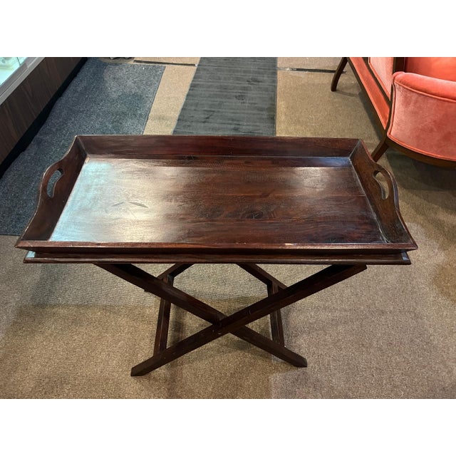 Vintage Folding Wood Tray Table With X-Base For Sale - Image 4 of 5