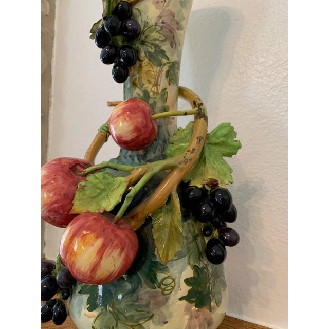 Italian 1960s Large Vase Majolica Pottery With Apple & Grapes Tree Branches For Sale - Image 3 of 13
