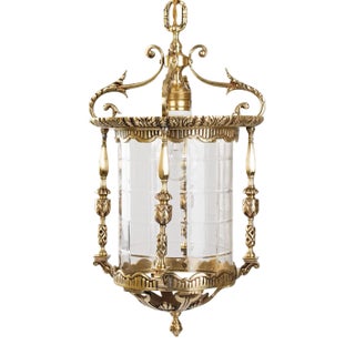 1950s Brass and Glass Lantern For Sale