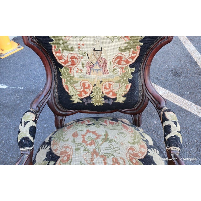 Antique Quality Carved Mahogany Victorian Era Needlepoint Parlor Chair, C1870 For Sale - Image 4 of 10
