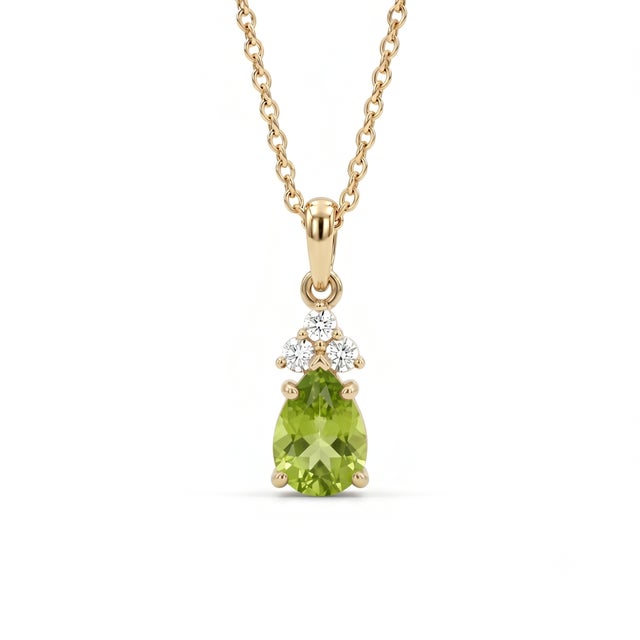 Handmade Natural Peridot Teardrop Pendant Necklace in 18k Gold Plated For Sale - Image 4 of 5