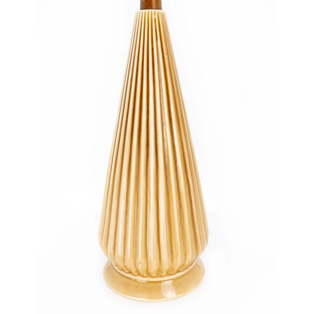 Tan Mid Century Walnut and Ceramic Pottery Cone Table Lamp For Sale - Image 8 of 10