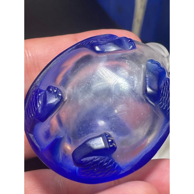 Early 20th Century Early Republic Period Antique Carved Cobalt Glass Snuff Bottle Coral Stopper For Sale - Image 5 of 8